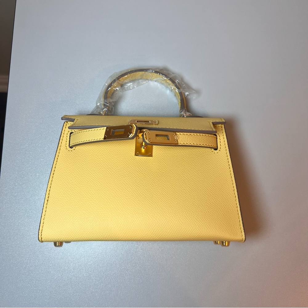 Yellow Structured Leather Top-Handle Shoulder Bag - Picture 11 of 14